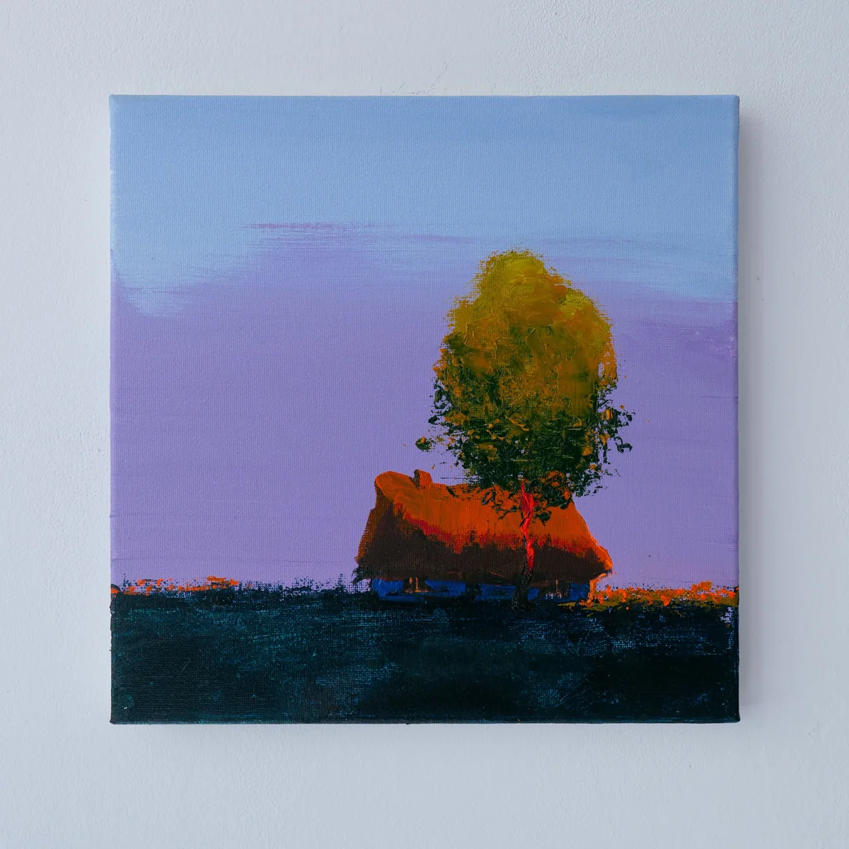 Evening by the Quiet Hut, acrylic on canvas