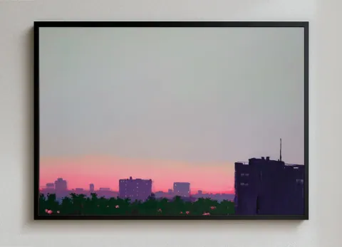 City at Dawn, acrylic on canvas by Bohdan Katolyk