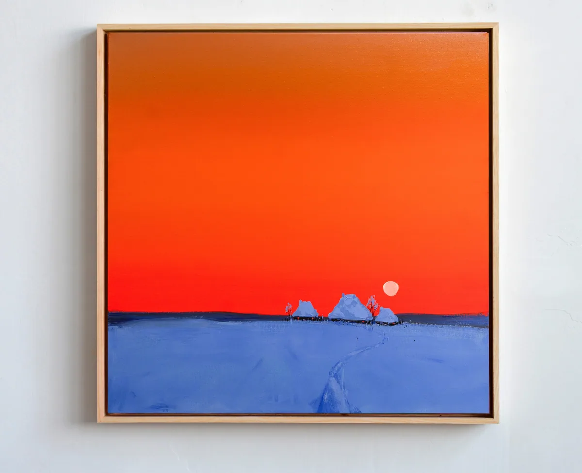 Orange Winter sunset, acrylic on canvas