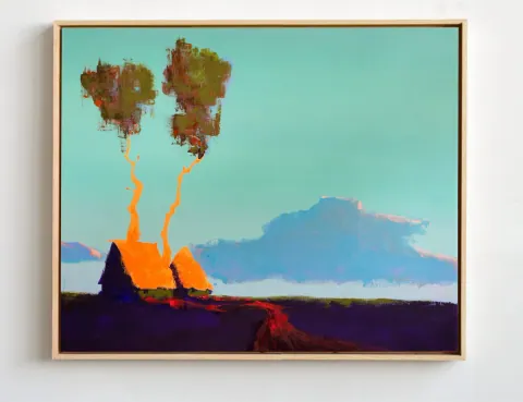 Orange Huts, acrylic on canvas by Bohdan Katolyk
