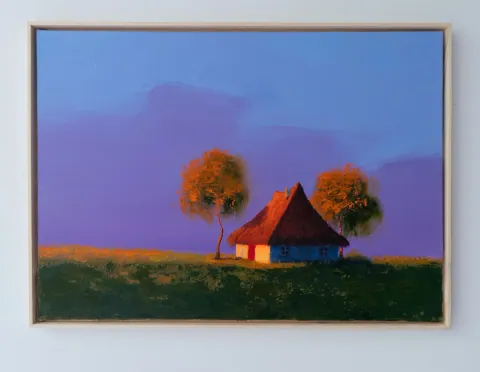 Twilight Cottage Quiet, acrylic on canvas by Bohdan Katolyk