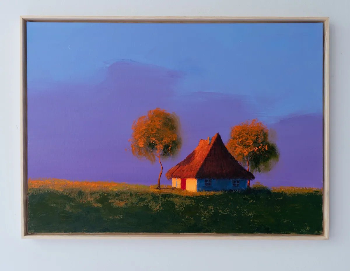 Twilight Cottage Quiet, acrylic on canvas