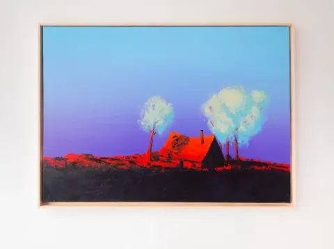 Silent House at Dusk, acrylic on canvas by Bohdan Katolyk