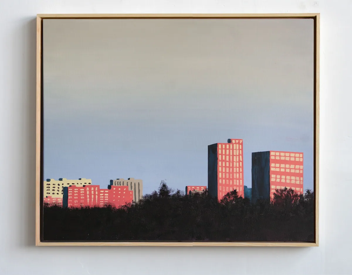City Lights, Quiet Ground, acrylic on canvas