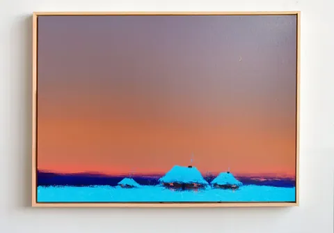 Twilight Over Quiet Roofs, acrylic on canvas by Bohdan Katolyk