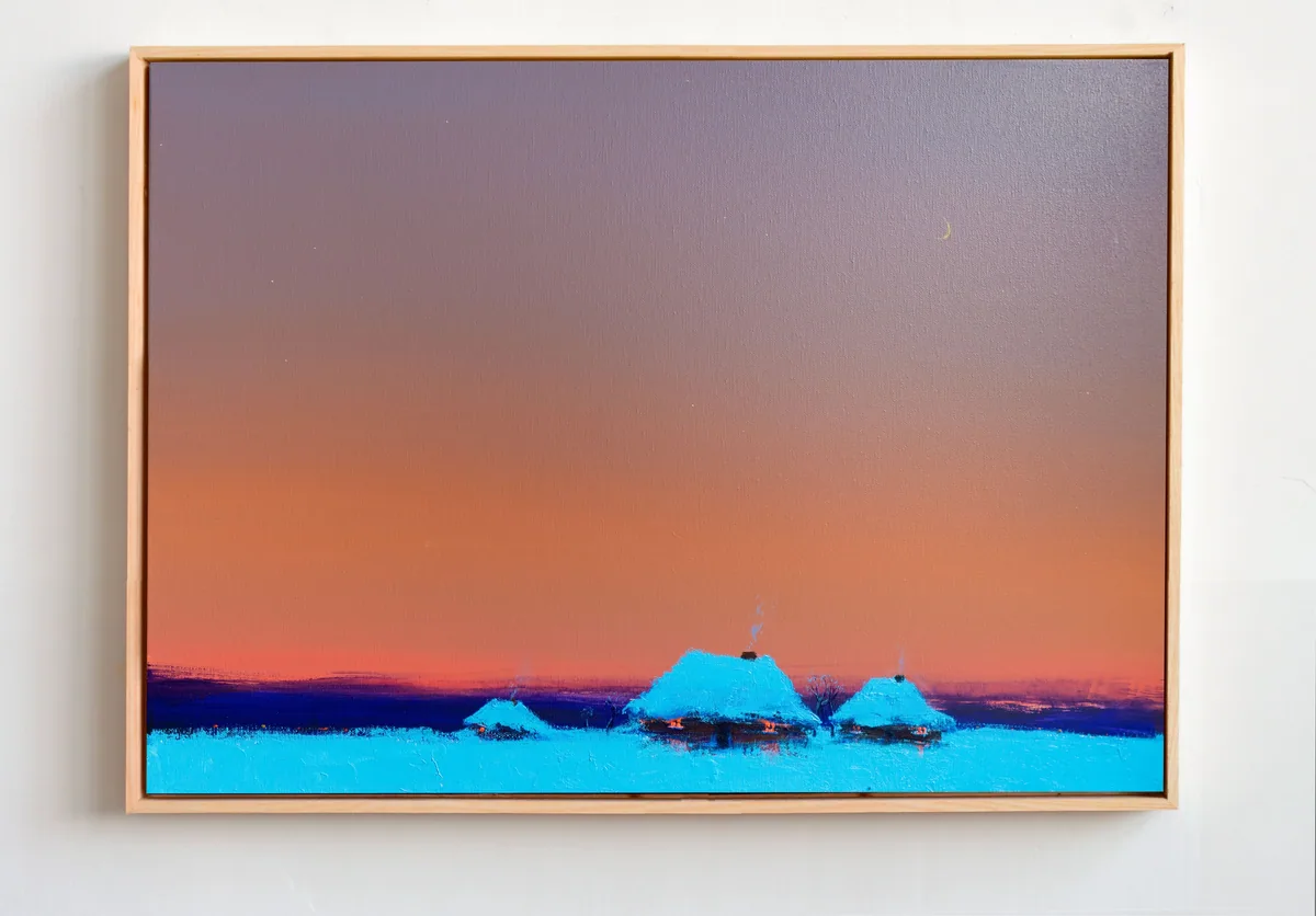 Twilight Over Quiet Roofs, acrylic on canvas