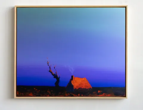 Twilight Ember Cottage, acrylic on canvas by Bohdan Katolyk