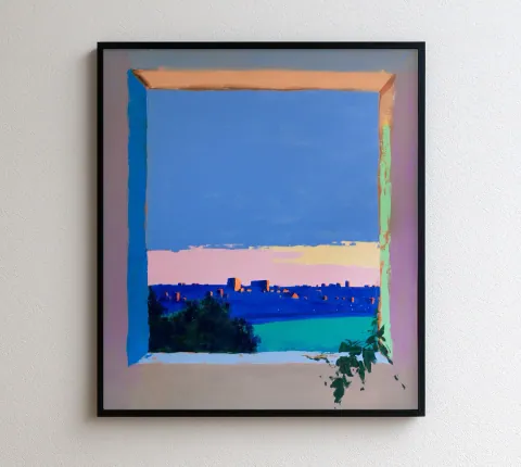 City in the Window, acrylic on canvas by Bohdan Katolyk
