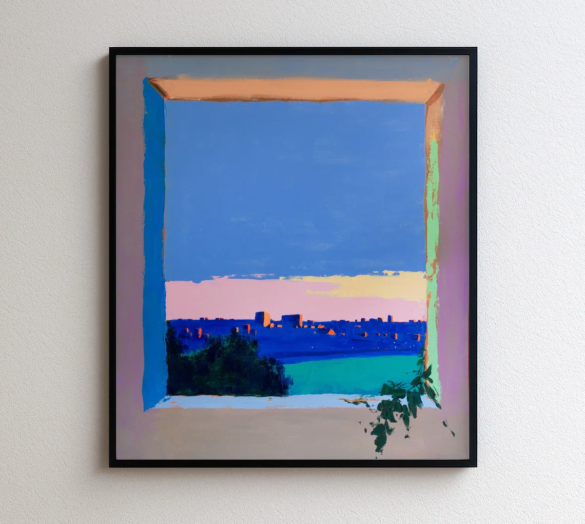 City in the Window, acrylic on canvas