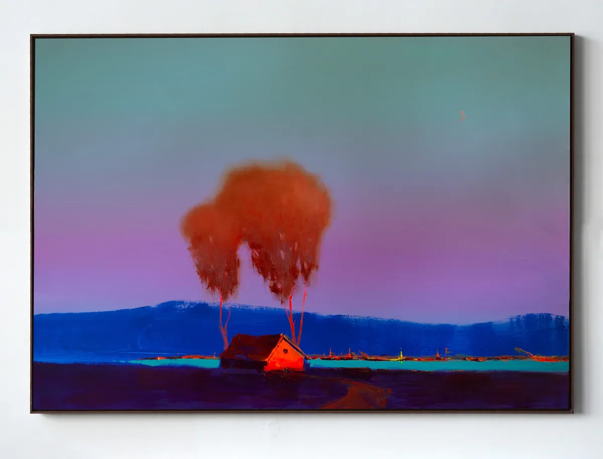 Evening Hut, acrylic on canvas