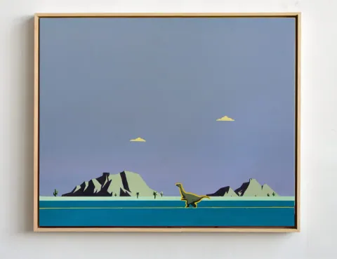 Dinosaur in the Desert II, acrylic on canvas by Bohdan Katolyk